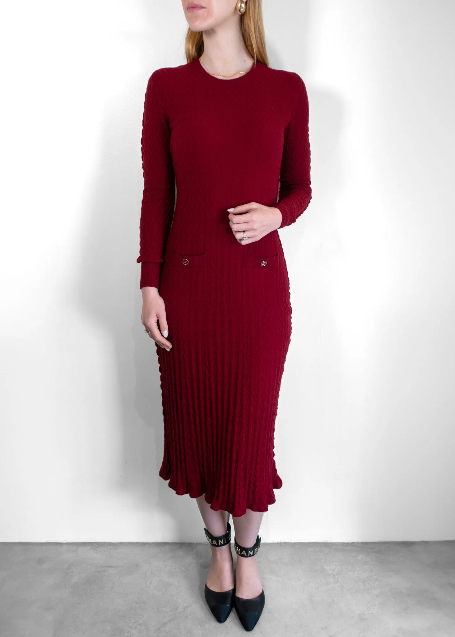 Chanel Ribbed Knit Midi Dress