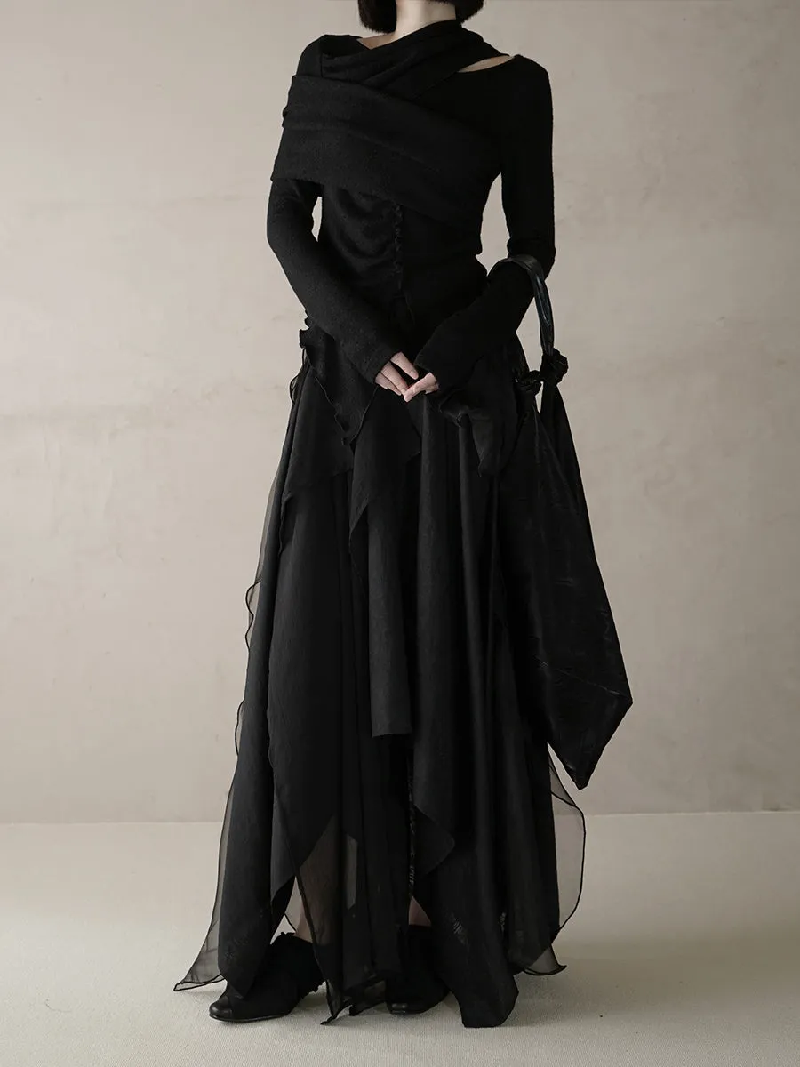 Ciffon Long Asymmetry Elegant Mature Skirt