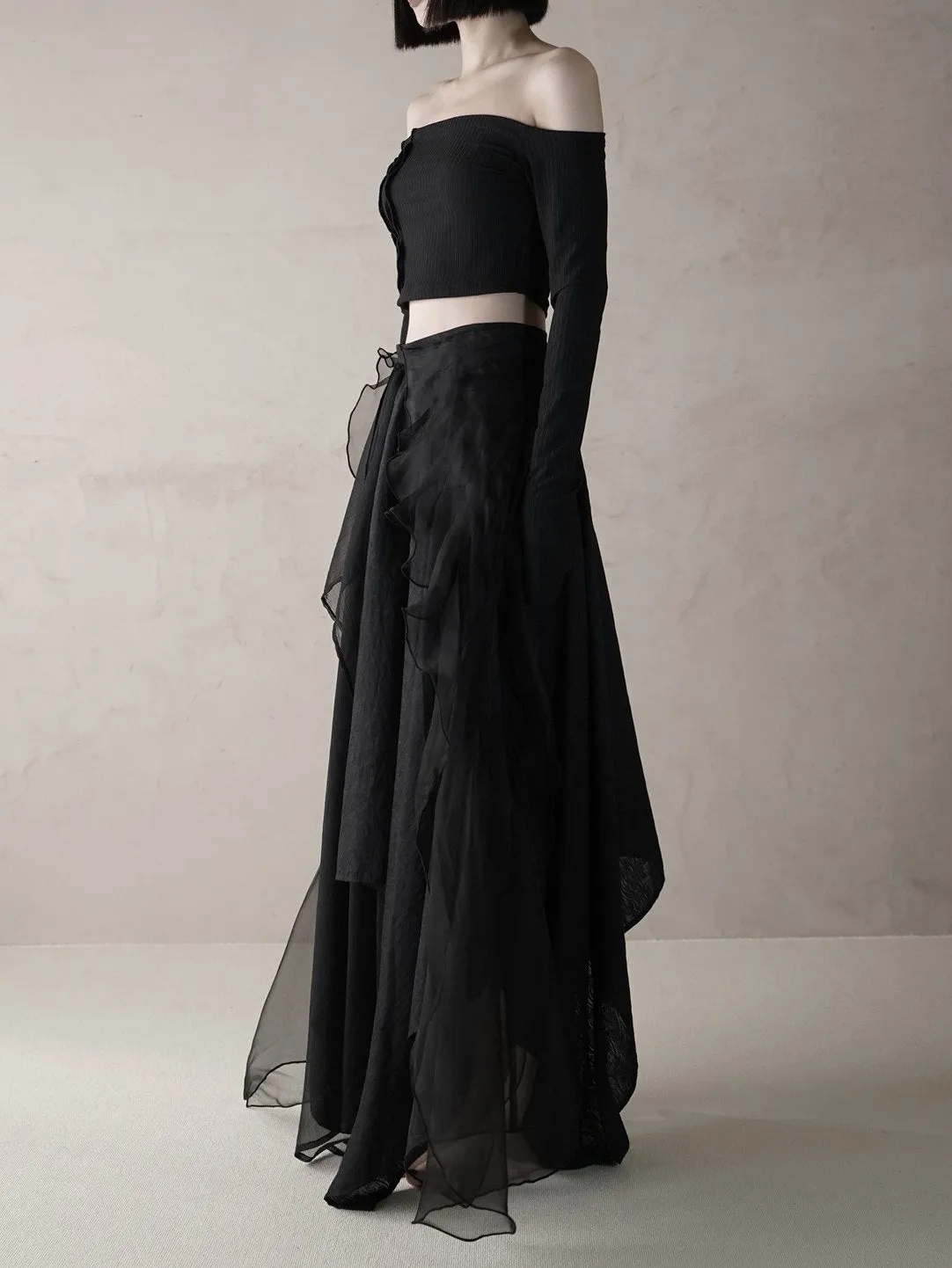 Ciffon Long Asymmetry Elegant Mature Skirt