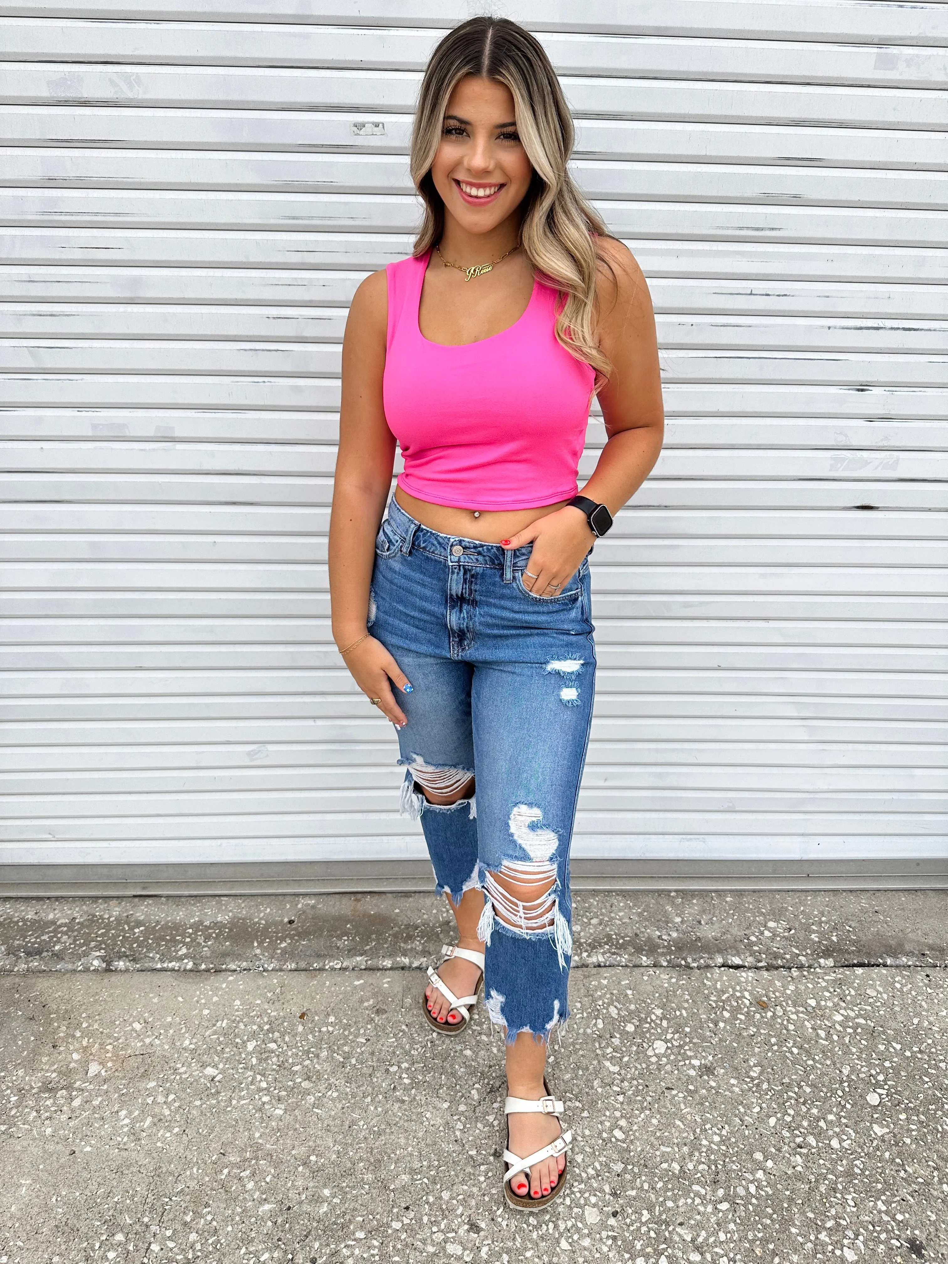 Clara Crop Tank Top - Hot Pink