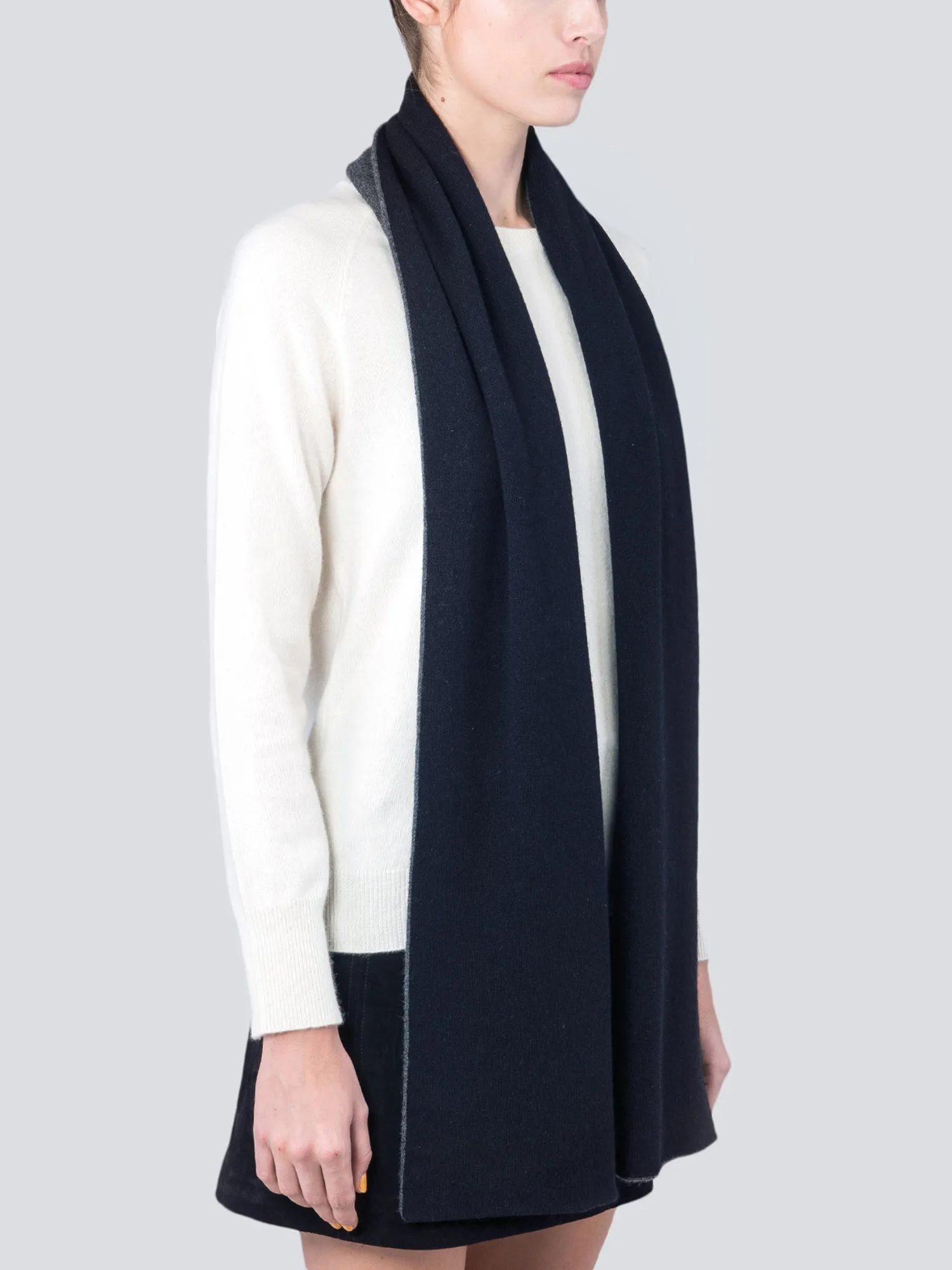 Colorblock Cashmere Scarf_Dark Navy/Light Grey