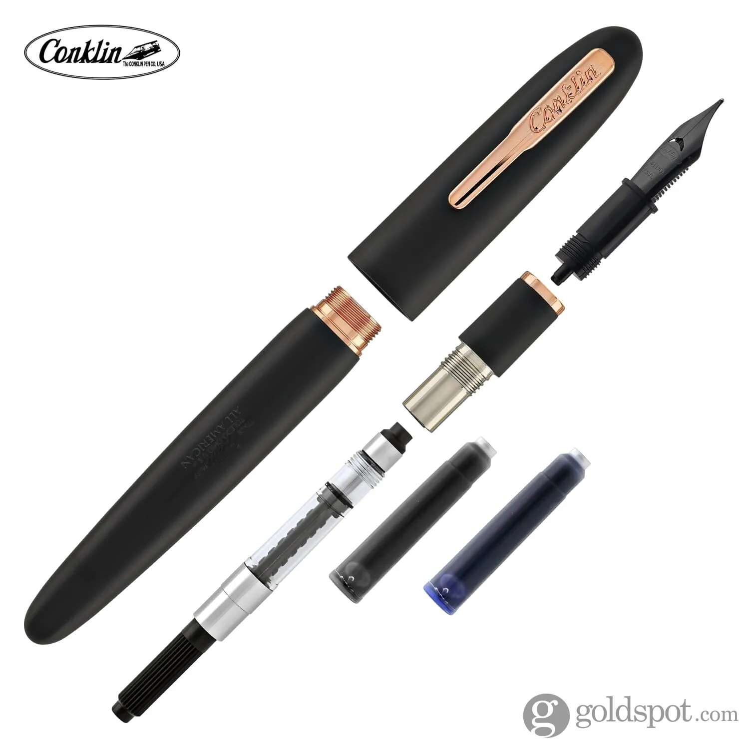 Conklin All American Fountain Pen in Matte Black with Rosegold Trim