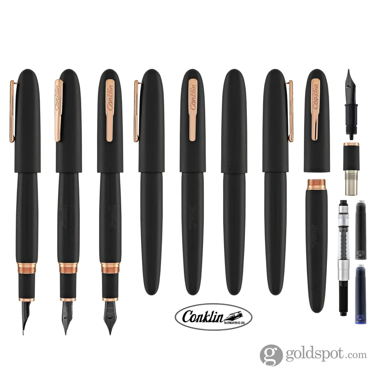 Conklin All American Fountain Pen in Matte Black with Rosegold Trim