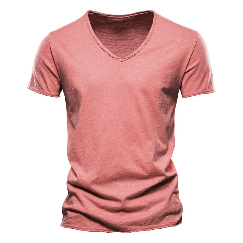 Cotton V-neck Short-sleeved T-shirt