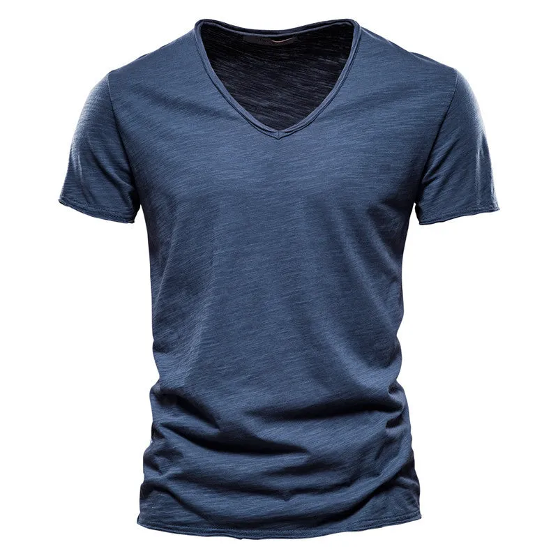 Cotton V-neck Short-sleeved T-shirt