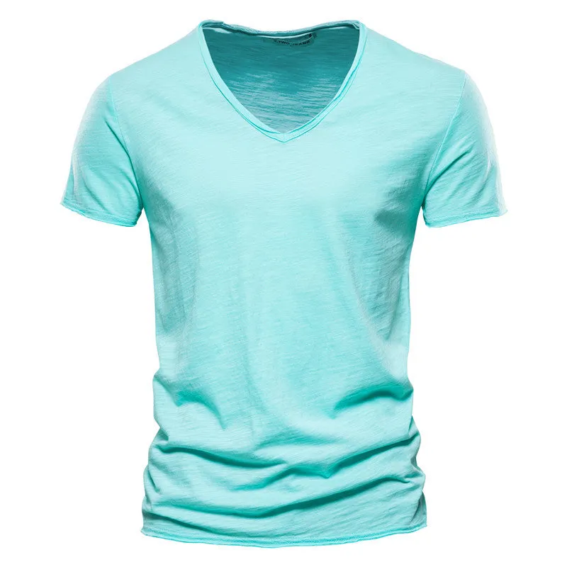 Cotton V-neck Short-sleeved T-shirt