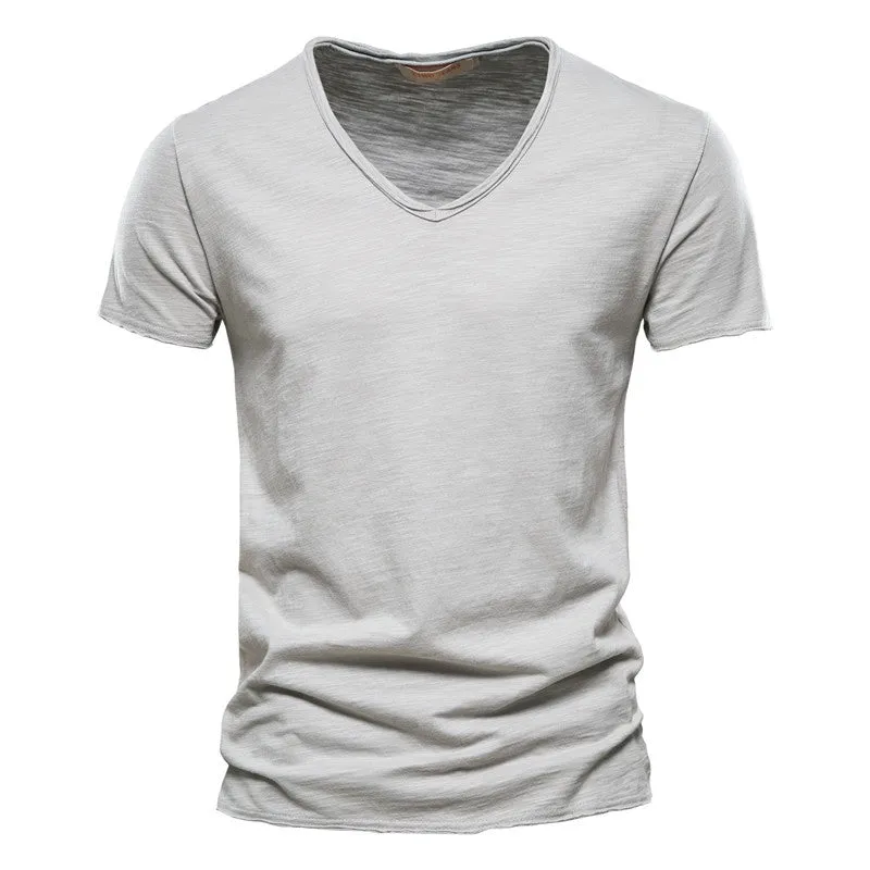 Cotton V-neck Short-sleeved T-shirt