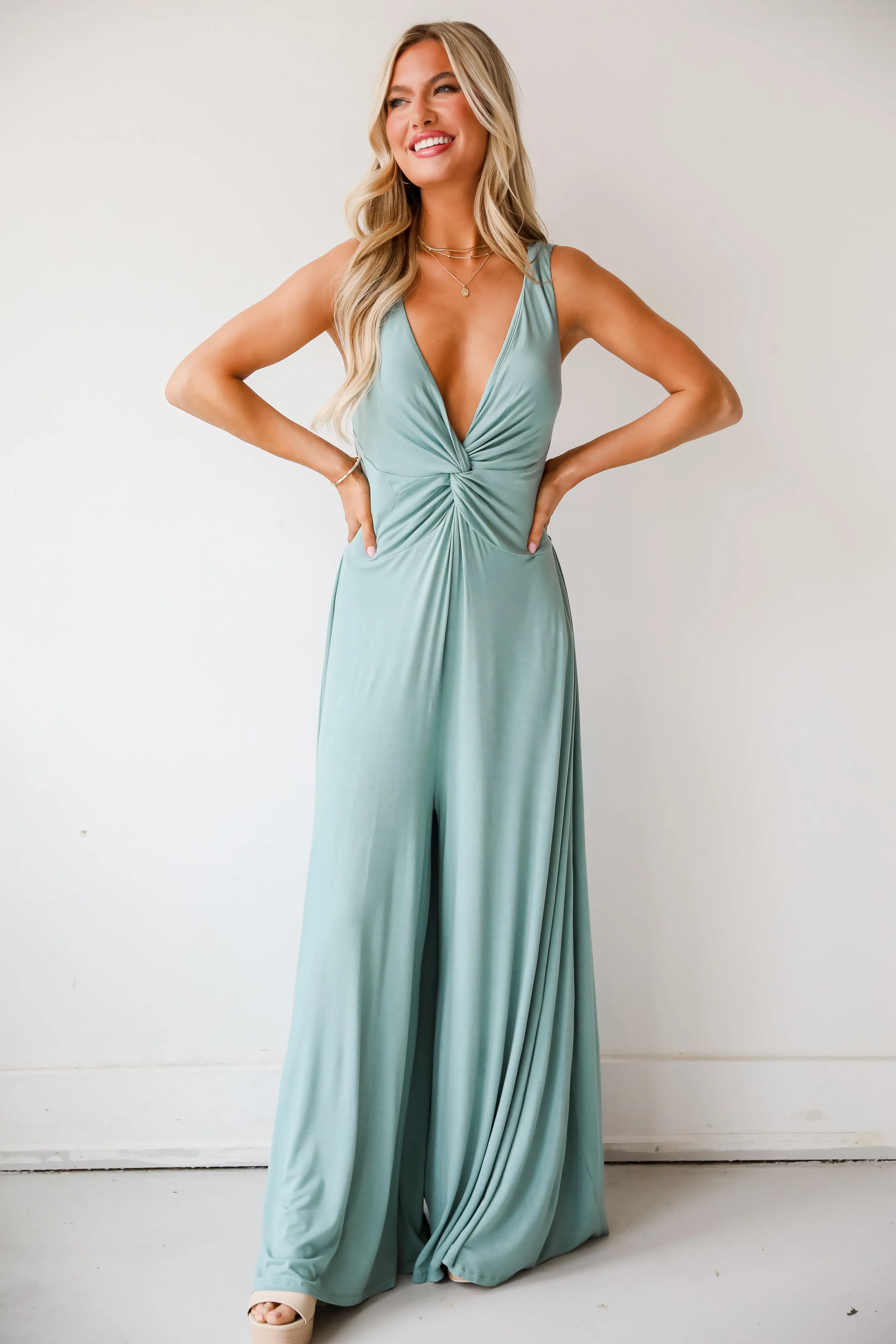 Covetable Vibe Sage Jumpsuit