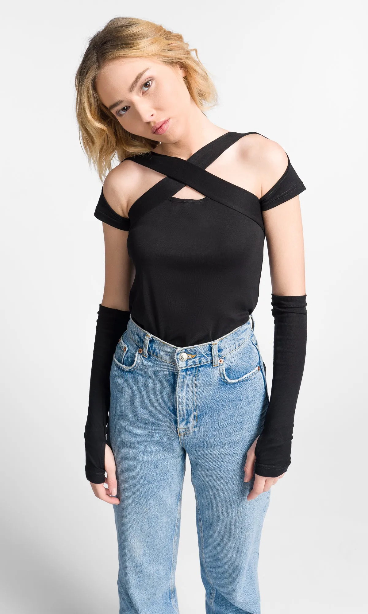 Cross Neck Top with Gloves