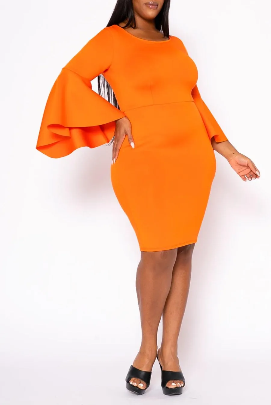 Curvy Plus Size Angel Sleeve Scuba Bodycon Dresses