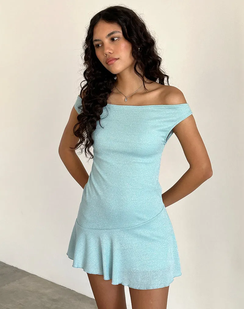 Cynthia Mini Dress in Shimmer Rib Light Blue