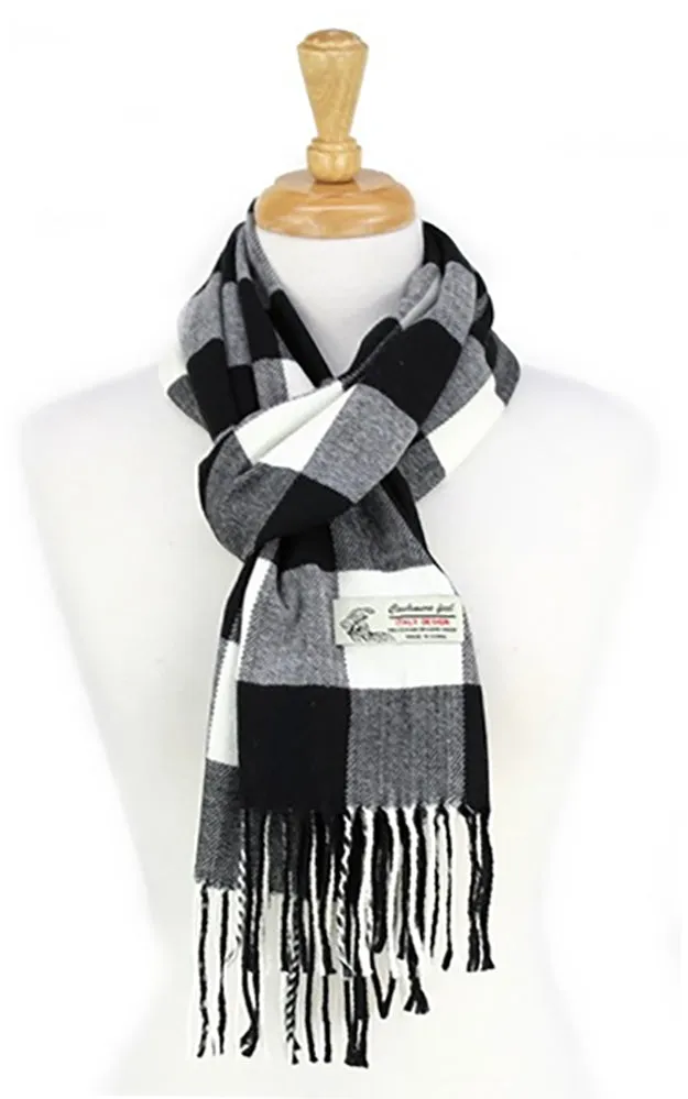 DBS012-4 Cashmere Feel scarves Checker Black & White 12pcs Pack