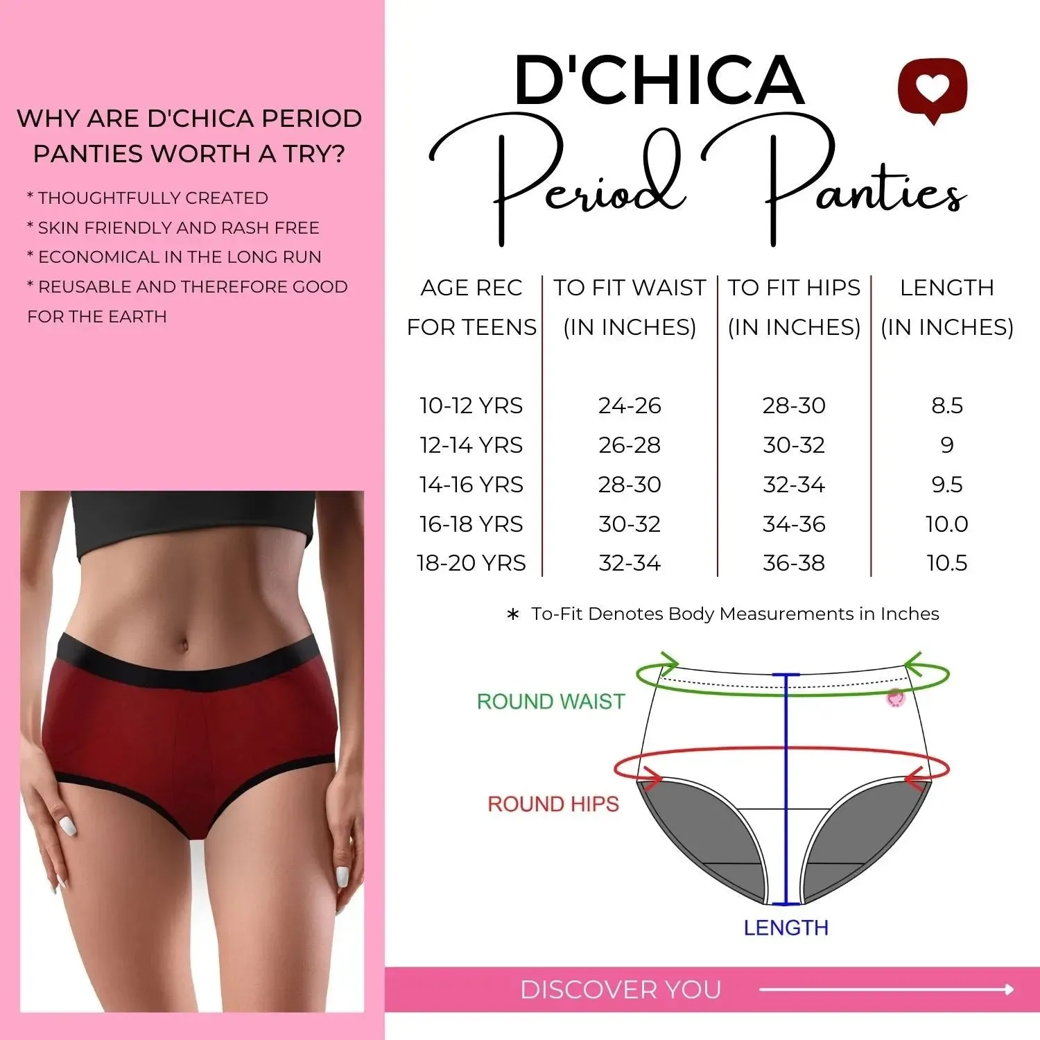 D'chica Flawless Print Period Panties with Anti-Microbial Lining – Eco-Friendly, Skin Comfort, No Pad Needed