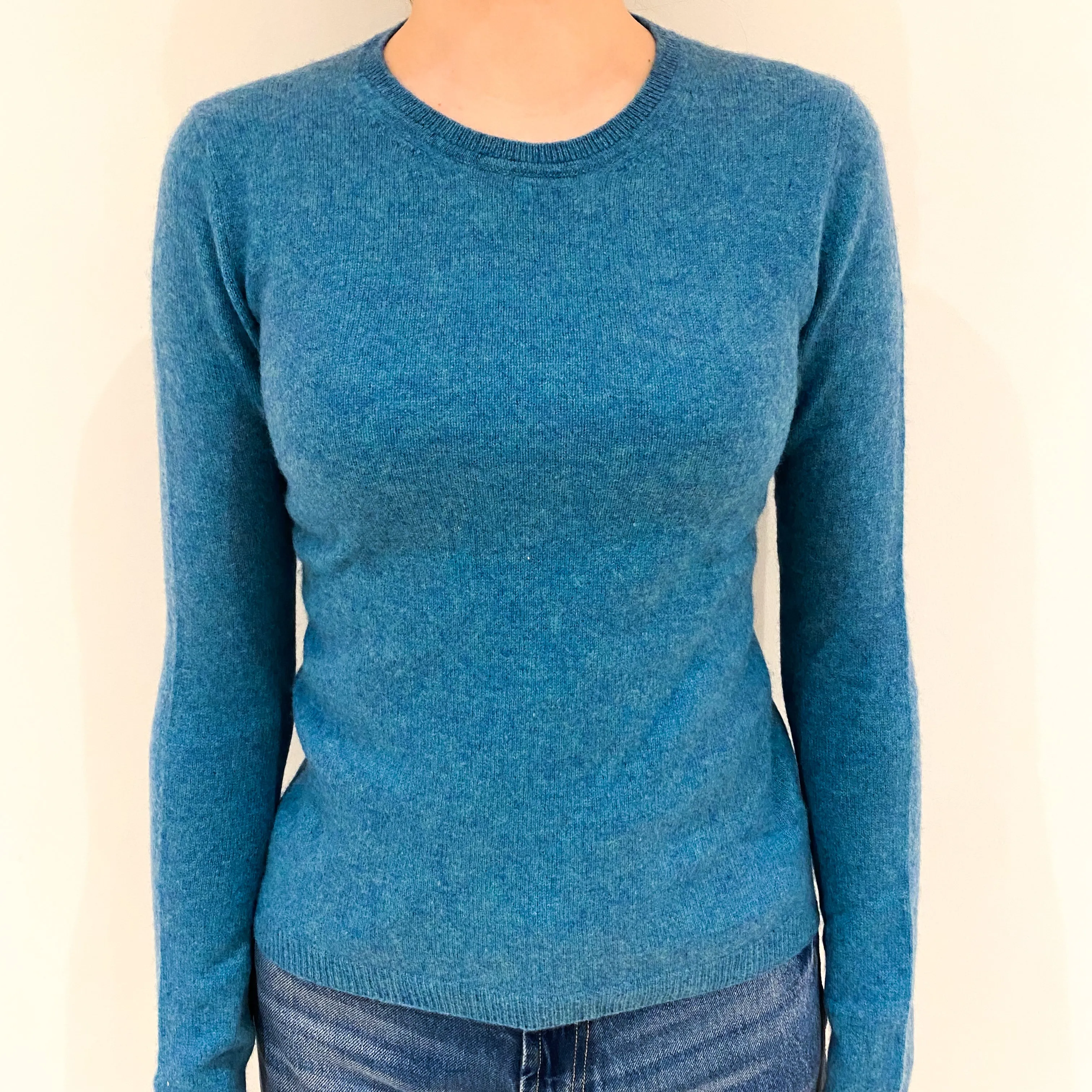 Deep Aqua Blue Cashmere Crew Neck Jumper Extra Small