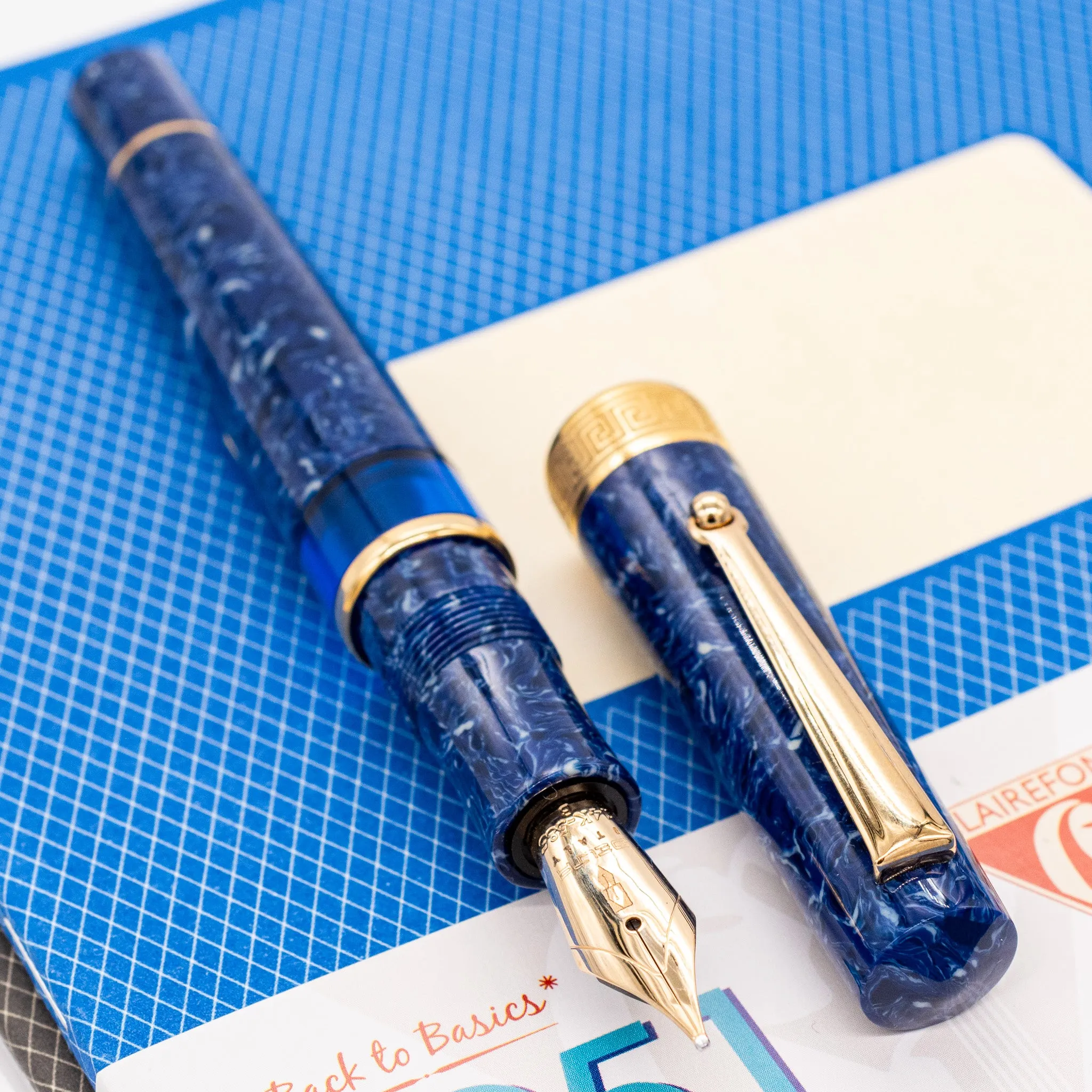 Delta Lapis Blue Celluloid Yellow Gold Fountain Pen