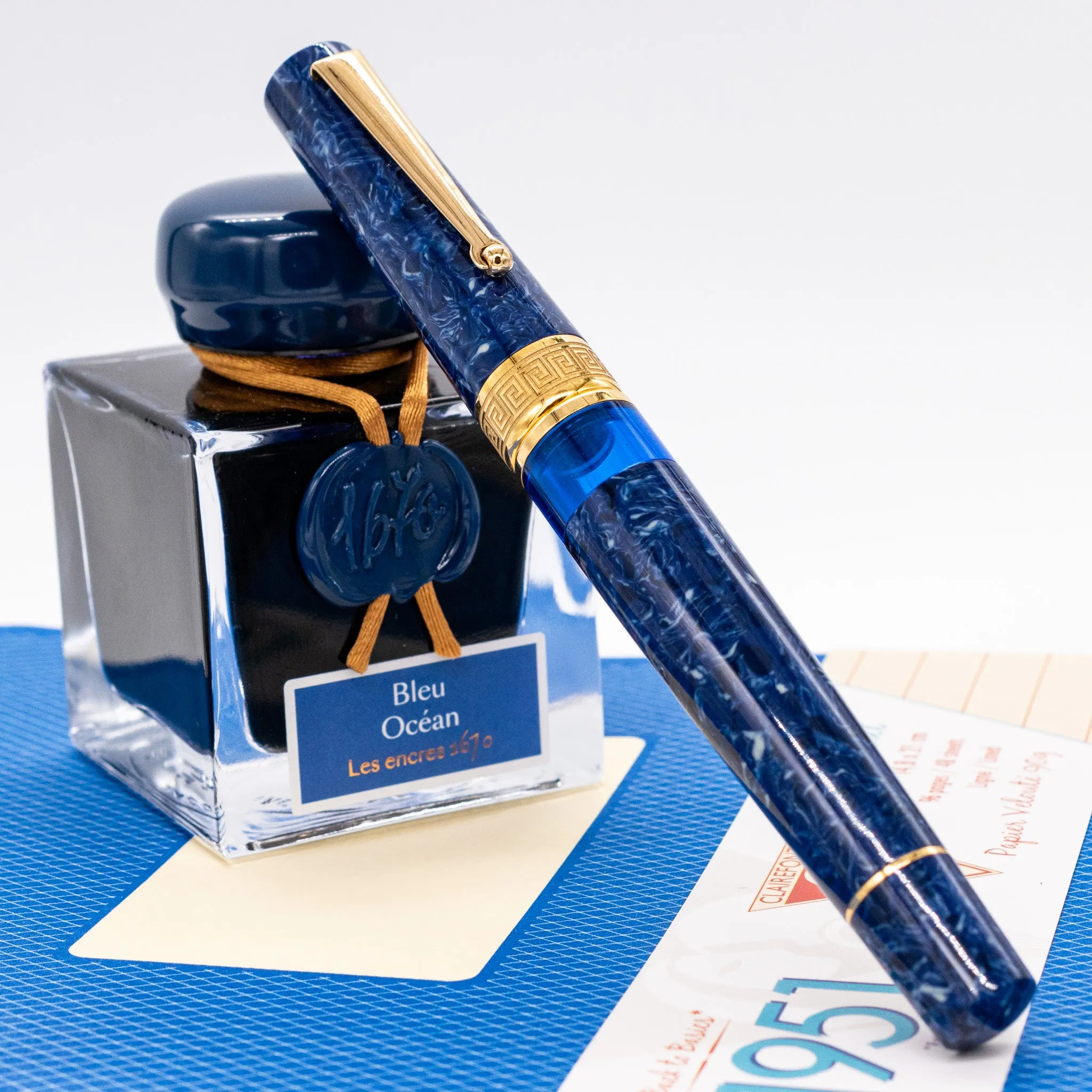 Delta Lapis Blue Celluloid Yellow Gold Fountain Pen