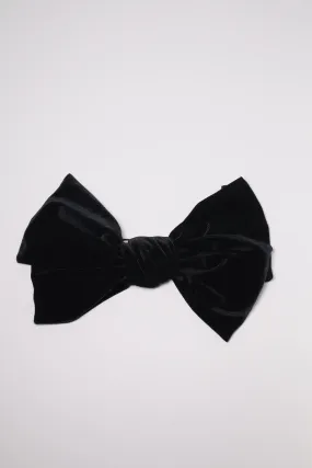 Double X-Large Sparkle Velour Velvet Flowy Shaped Black Bow Hair Clip