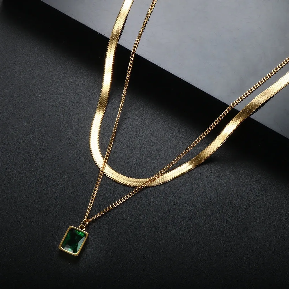 Emerald Stone Layer Necklace