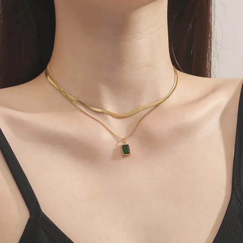 Emerald Stone Layer Necklace