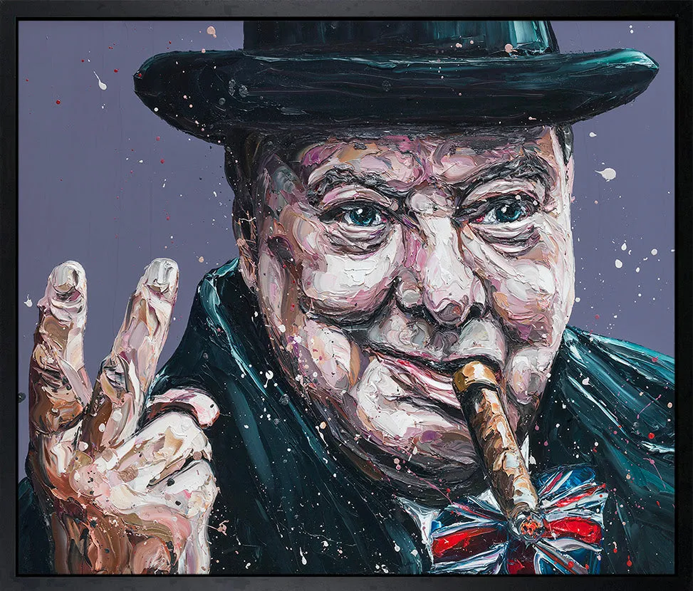 End Of The Beginning Sir Winston Churchill Hand Embellished Canvas by Paul Oz