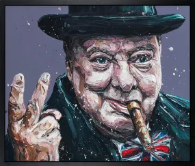 End Of The Beginning Sir Winston Churchill Hand Embellished Canvas by Paul Oz