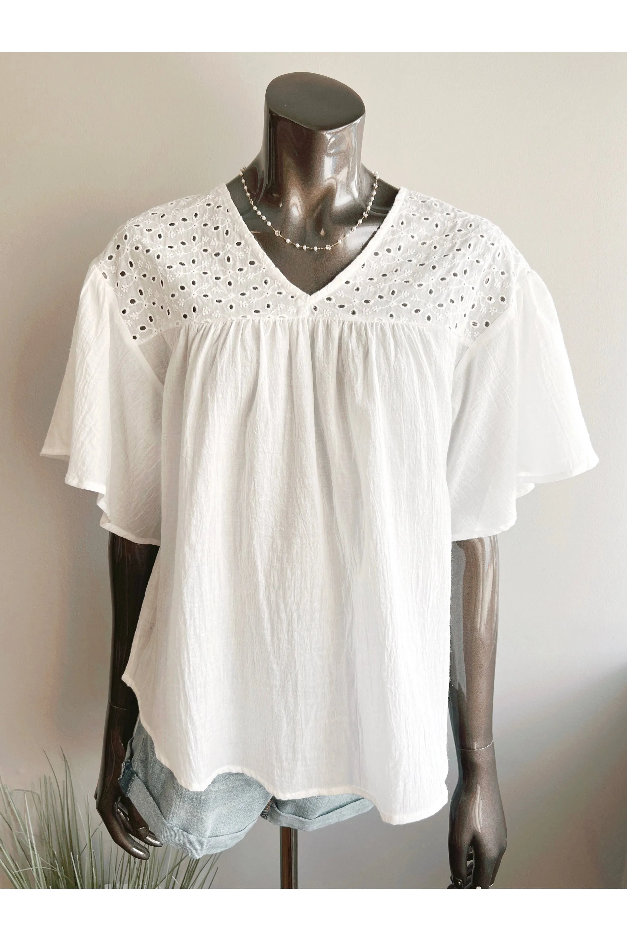 Eyelet Flutter Sleeve Top (FINAL SALE)