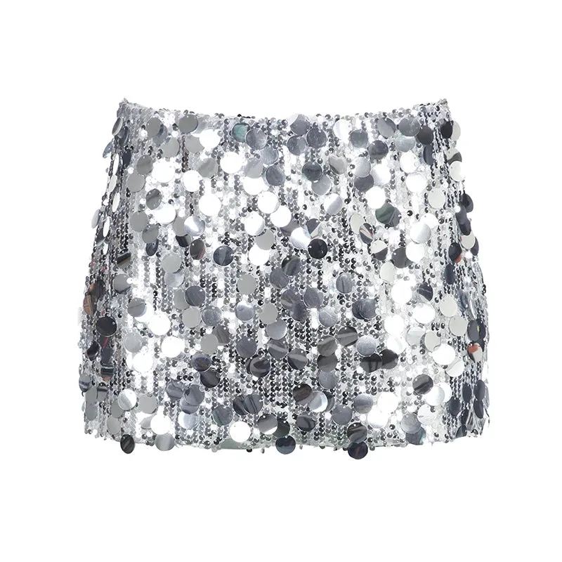 Fashion Silver Bling Sequined Mini Skirt Clubwear Party Streetwear Hottie Women Skirts Low Rise Christmas Sexy Bottom