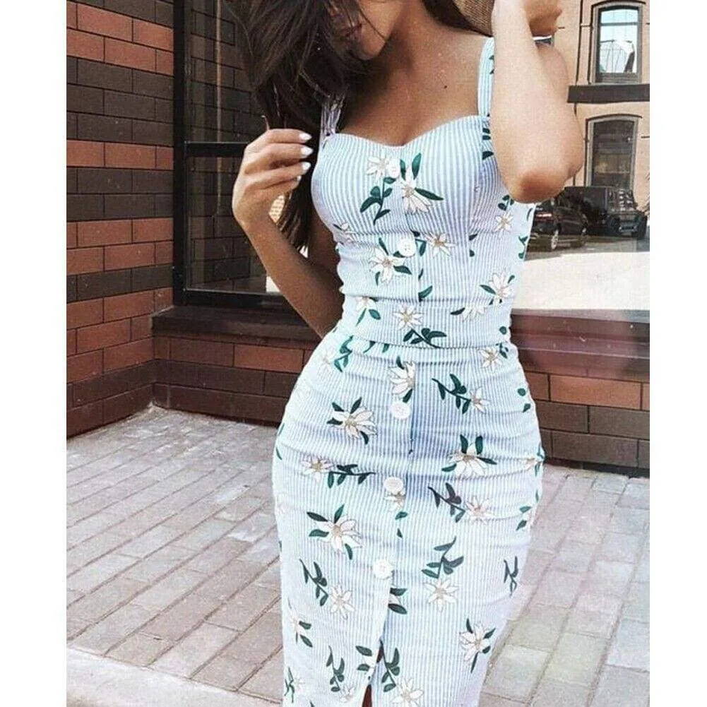 FashionSierra - Summer Strappy Floral Bodycon Dress Women Pencil Dresses