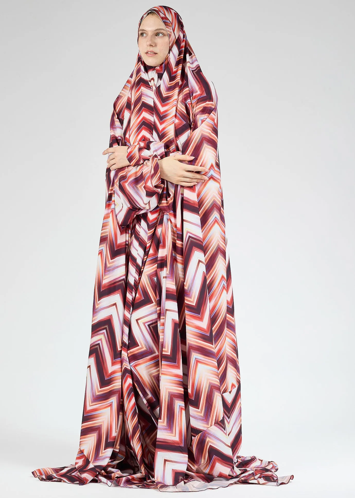 Faten Chevron Satin Prayer Gown with Elasticated Cuffs