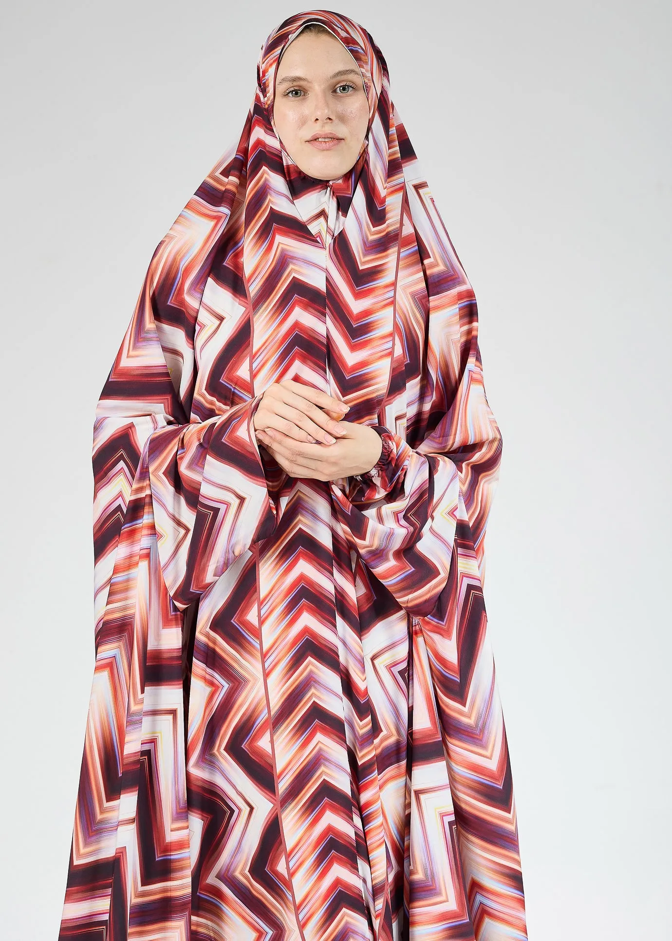 Faten Chevron Satin Prayer Gown with Elasticated Cuffs