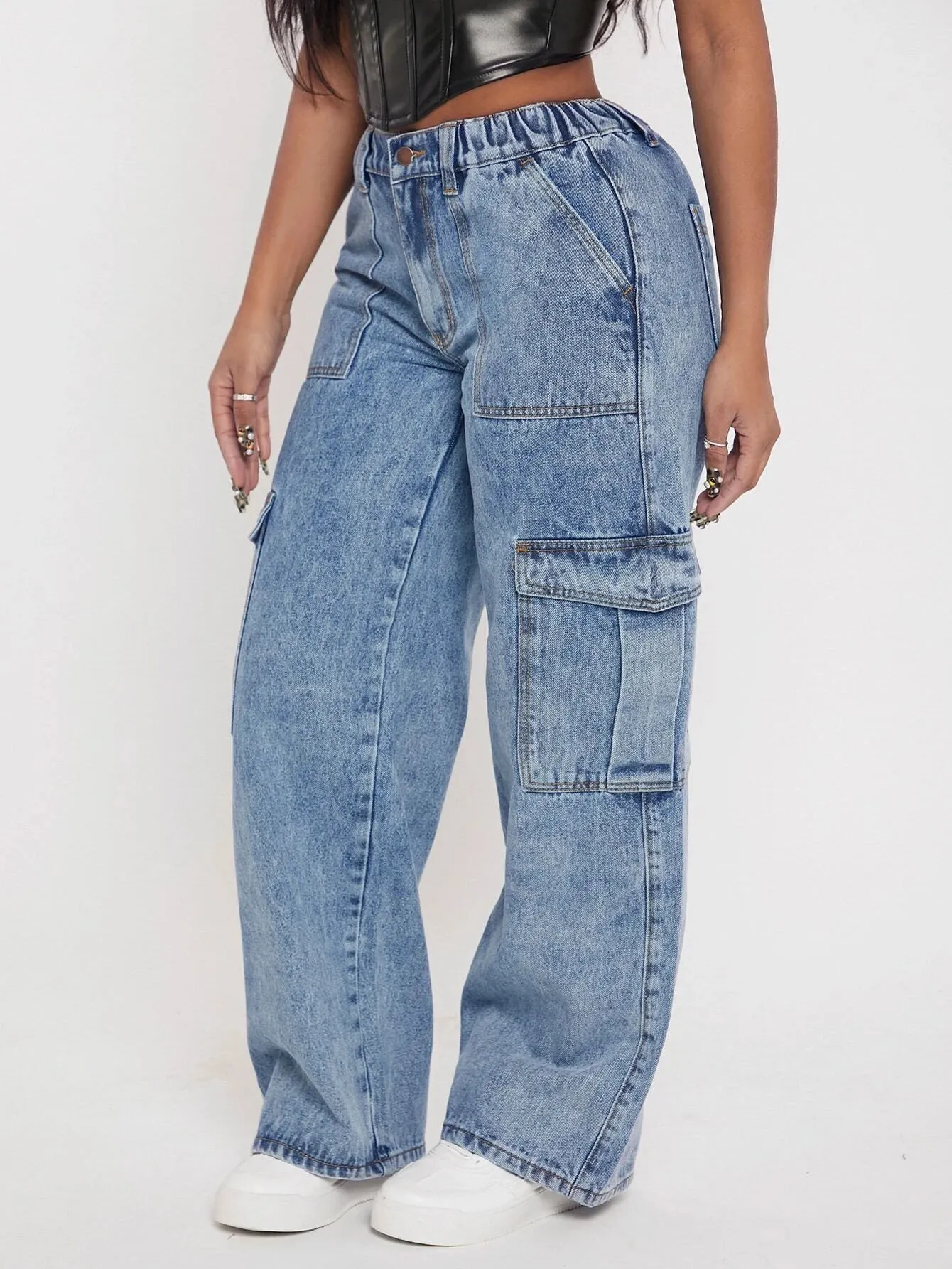 Flap Pocketed Cargo Jeans