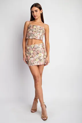 Floral Sequin Cami Crop Top