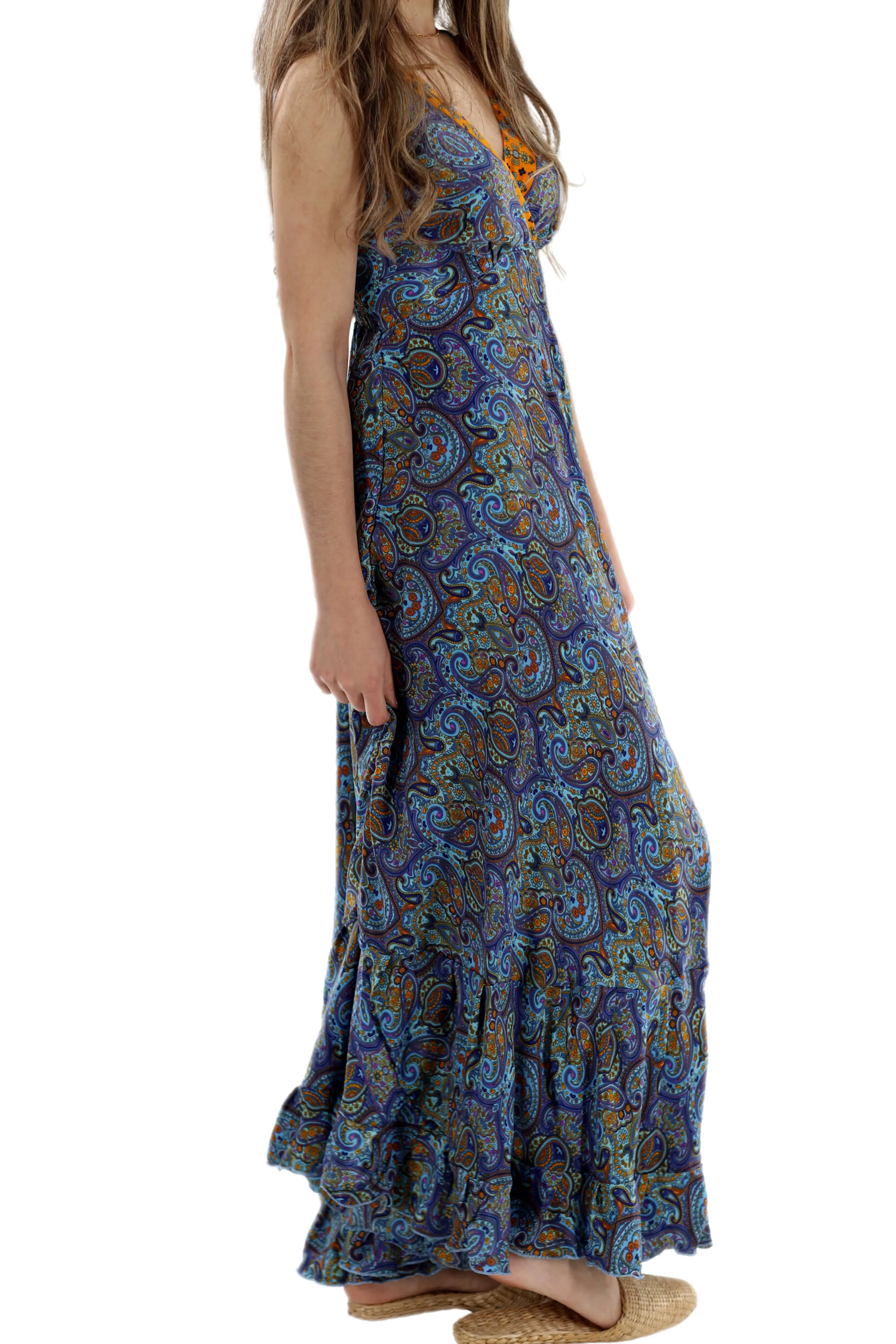 Flowy Long "Laura" 2024 Ver. V Neck Line Dress in Blue