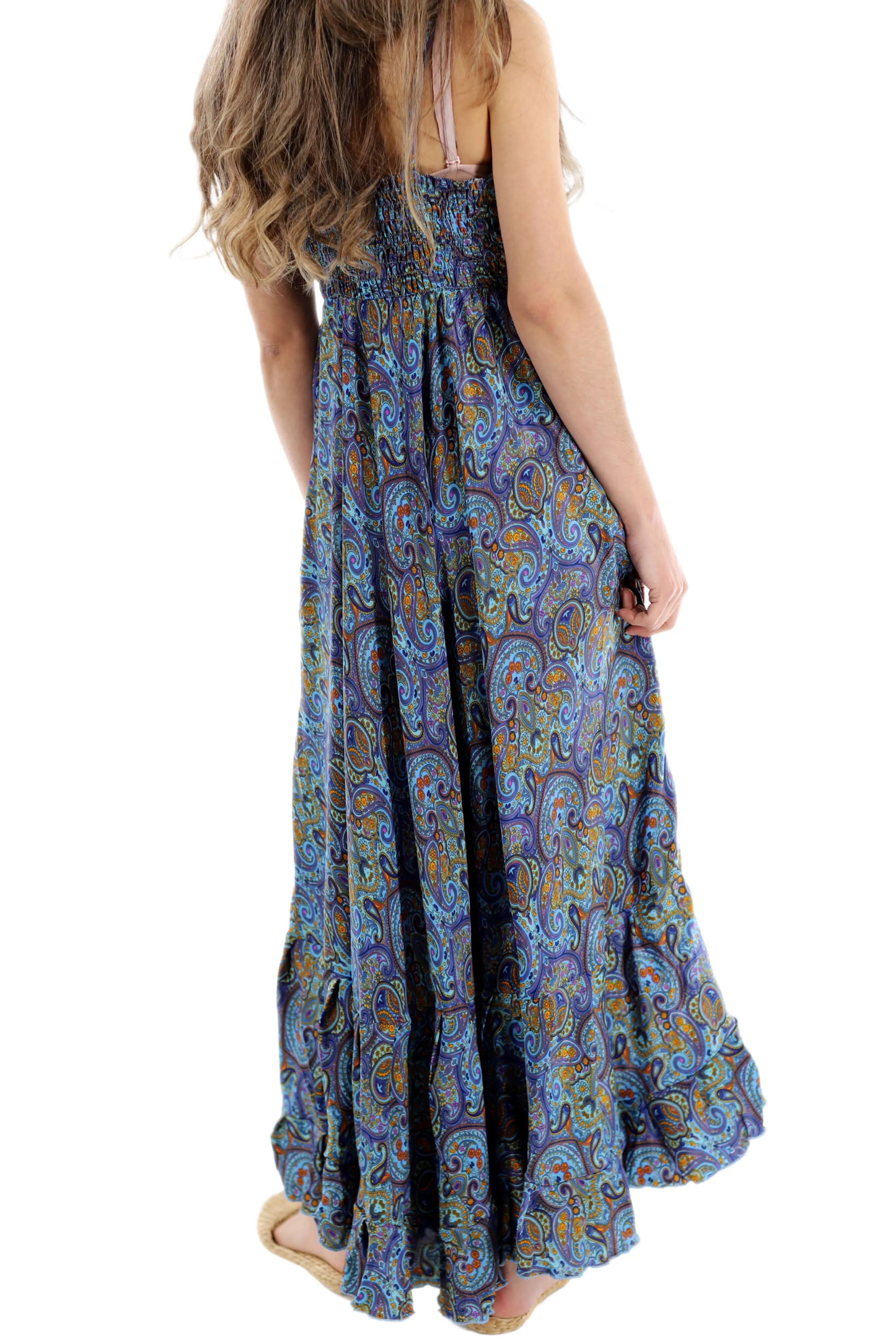 Flowy Long "Laura" 2024 Ver. V Neck Line Dress in Blue