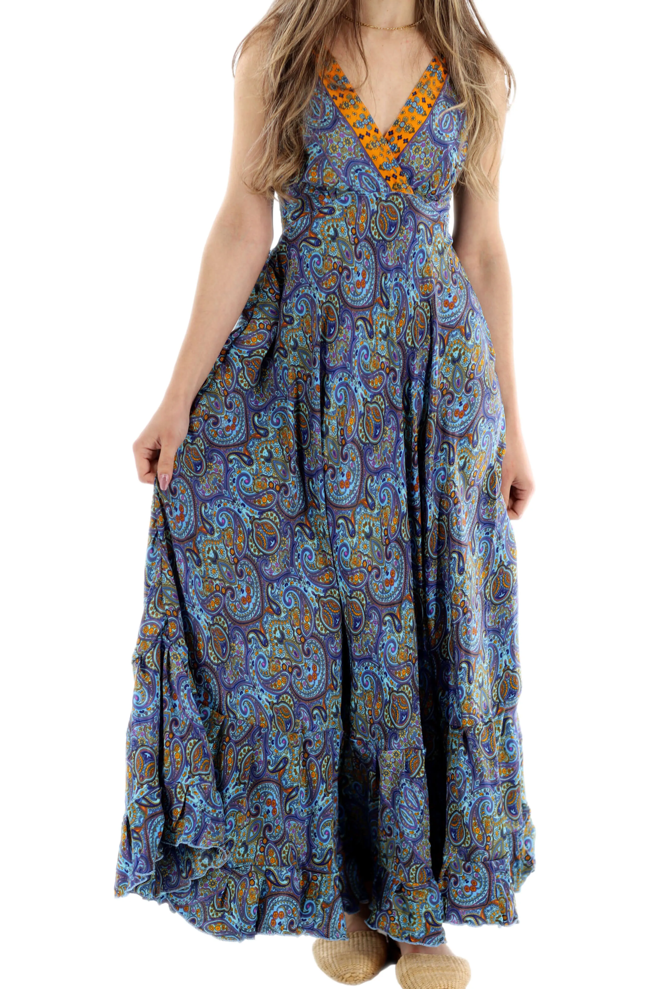 Flowy Long "Laura" 2024 Ver. V Neck Line Dress in Blue