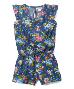 Girl Denim Romper with Flowers 2-8