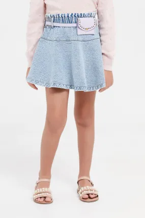 Girls Denim Skirt With Small Pu Bag