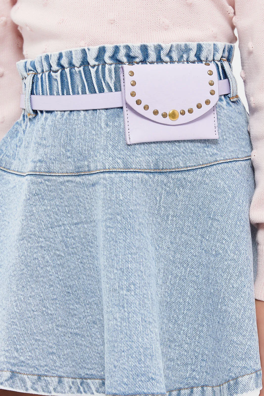 Girls Denim Skirt With Small Pu Bag