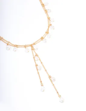 Gold Fine Y-Shape Pearl Long Necklace