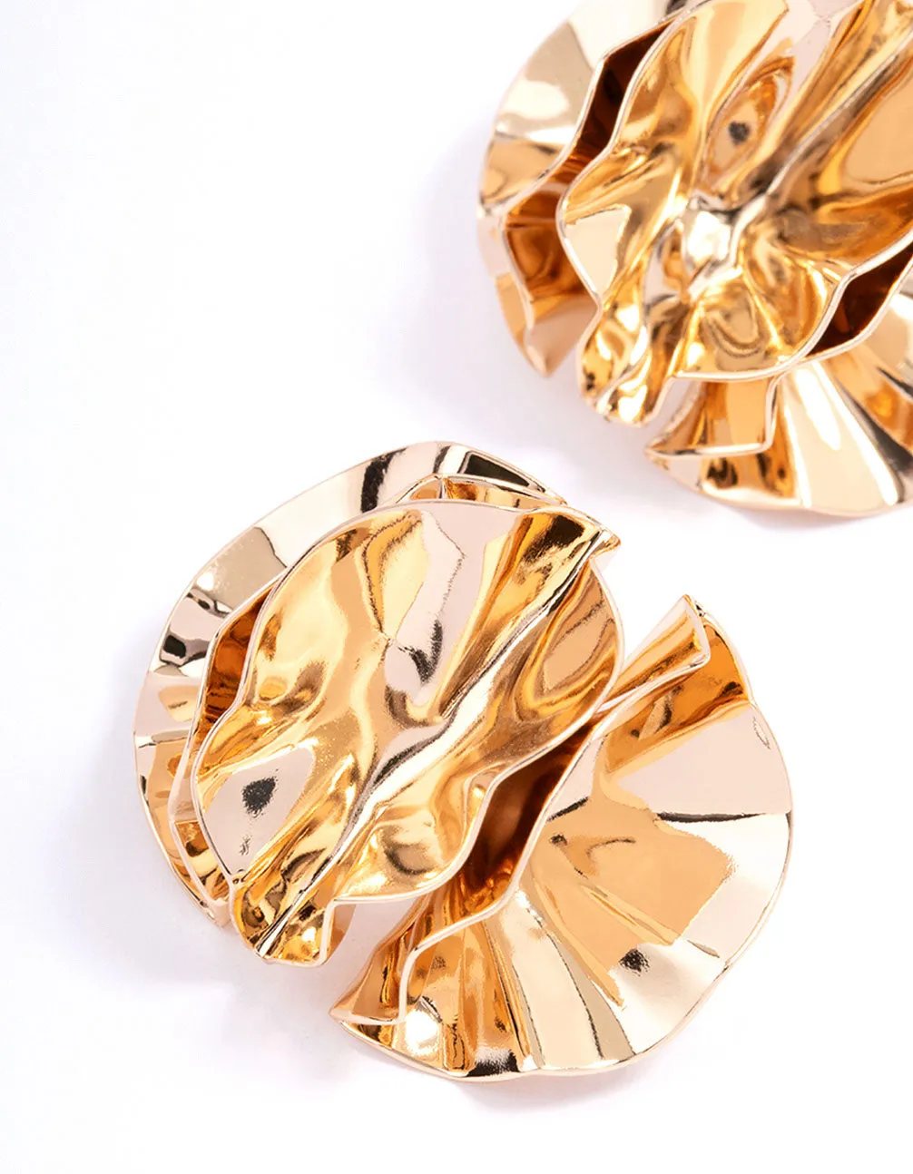 Gold Flower Curve Stud Earrings