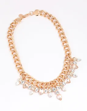 Gold Multi Row Diamante Necklace