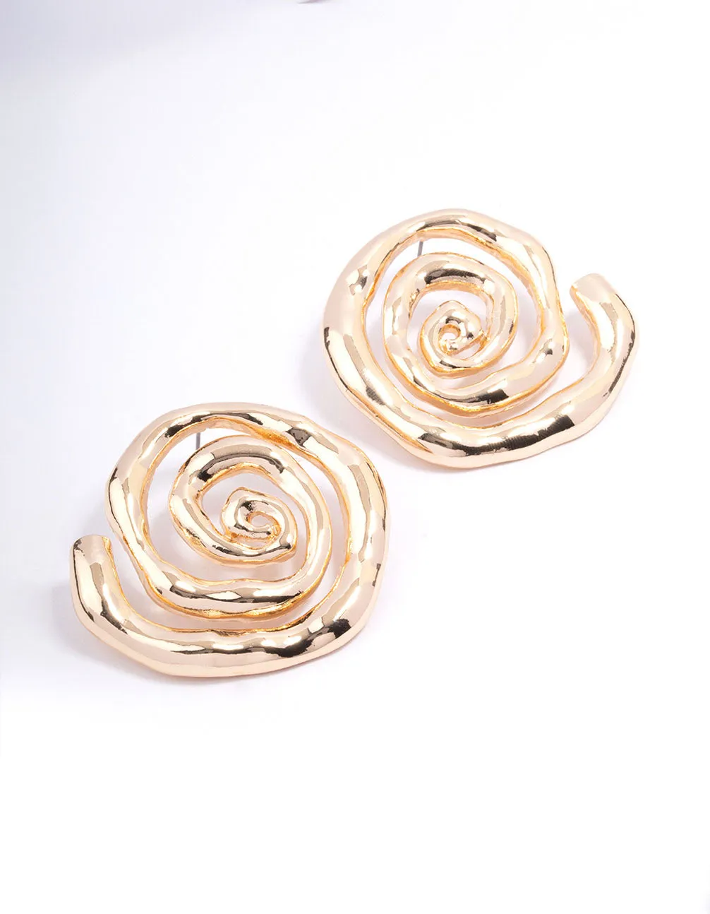 Gold Spiral Medium Stone Stud Earrings