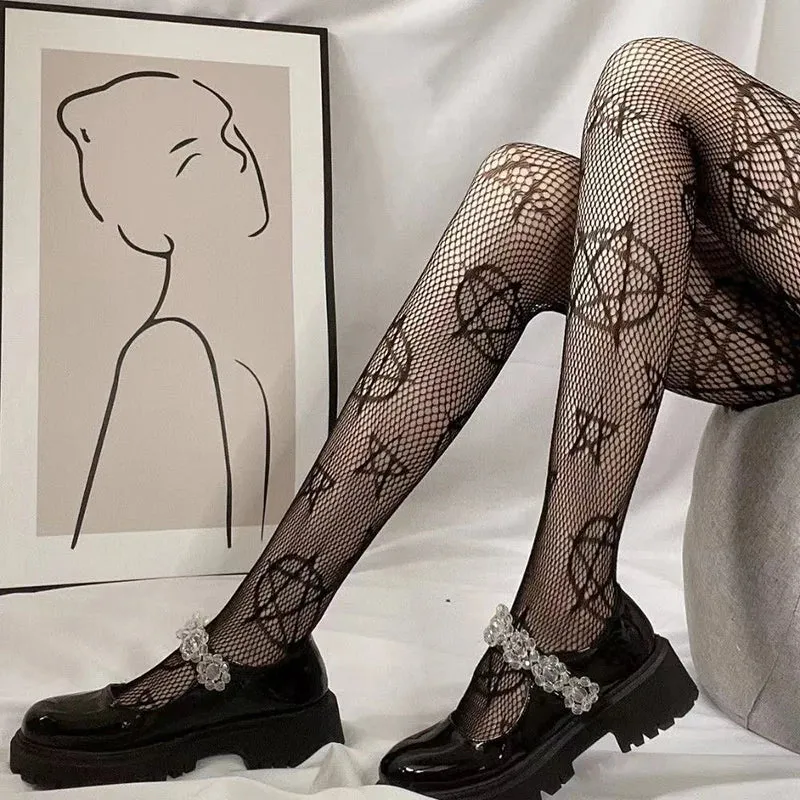 Goth Mesh Black Pentacle Tights