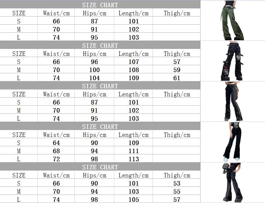 Gothic Emo Alt Cargo Pants Techwear Hippie Baggy Jeans Mom Goth Punk Black Denim Trousers