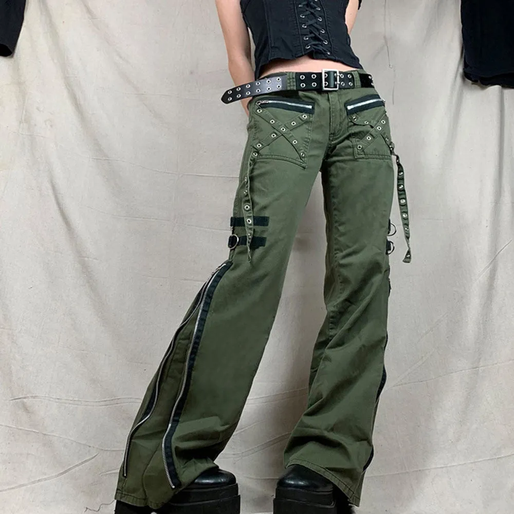 Gothic Emo Alt Cargo Pants Techwear Hippie Baggy Jeans Mom Goth Punk Black Denim Trousers