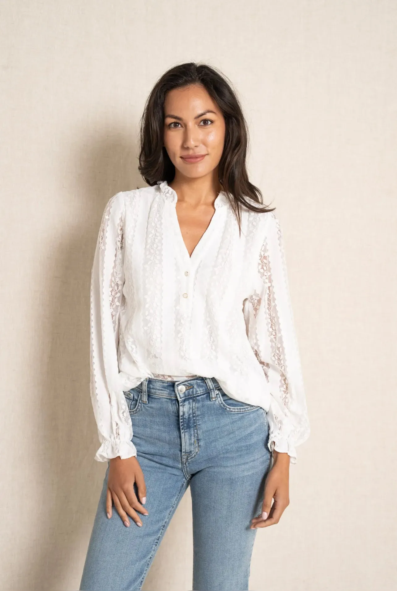 Greta V Neck Lace Detail Blouse