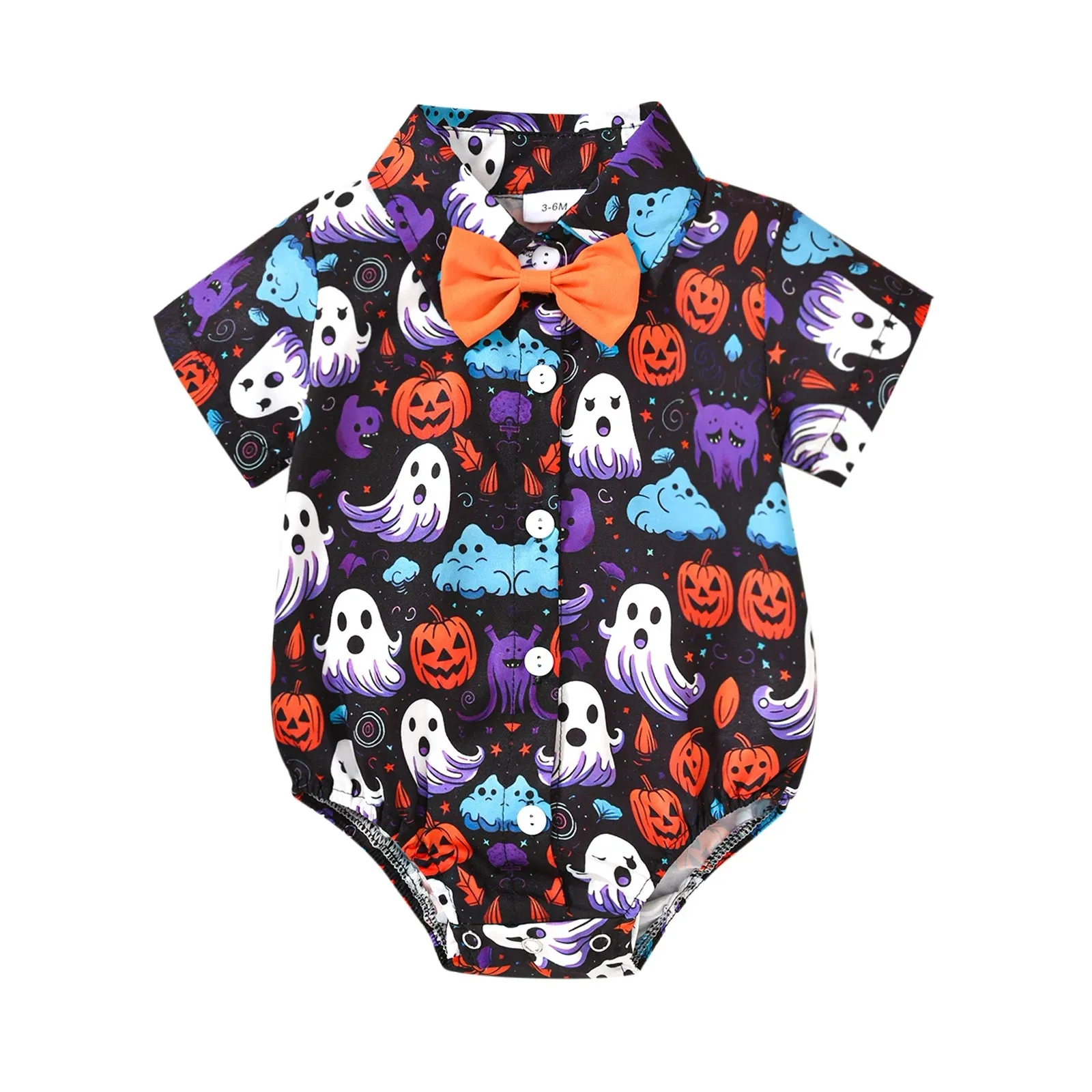 Halloween Toddler Infant Newborn Baby Boy Romper Pumpkin Ghost Print Jumpsuit Little Gentleman Costumes Clothing 3-18M