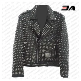 Handmade Mens Black Fashion Studded Punk Style Biker Leather Jacket