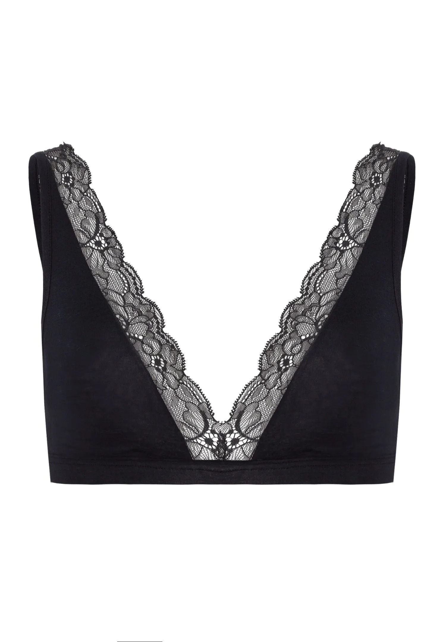 Hanro Cotton Lace Soft Cup Wireless Bra in Black