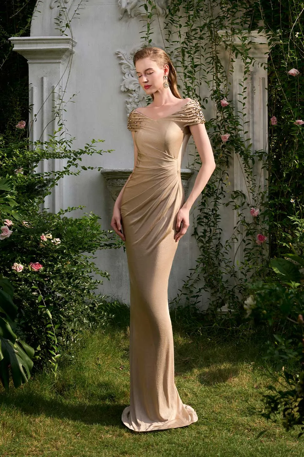 Hazel Bodycon Draped Jersey Floor Length Dress